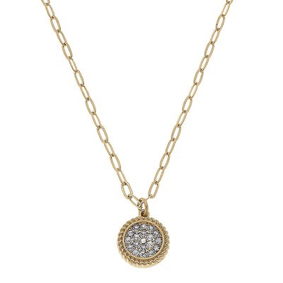 Corrine Pavé Disc Charm Necklace in Worn Gold | CANVAS