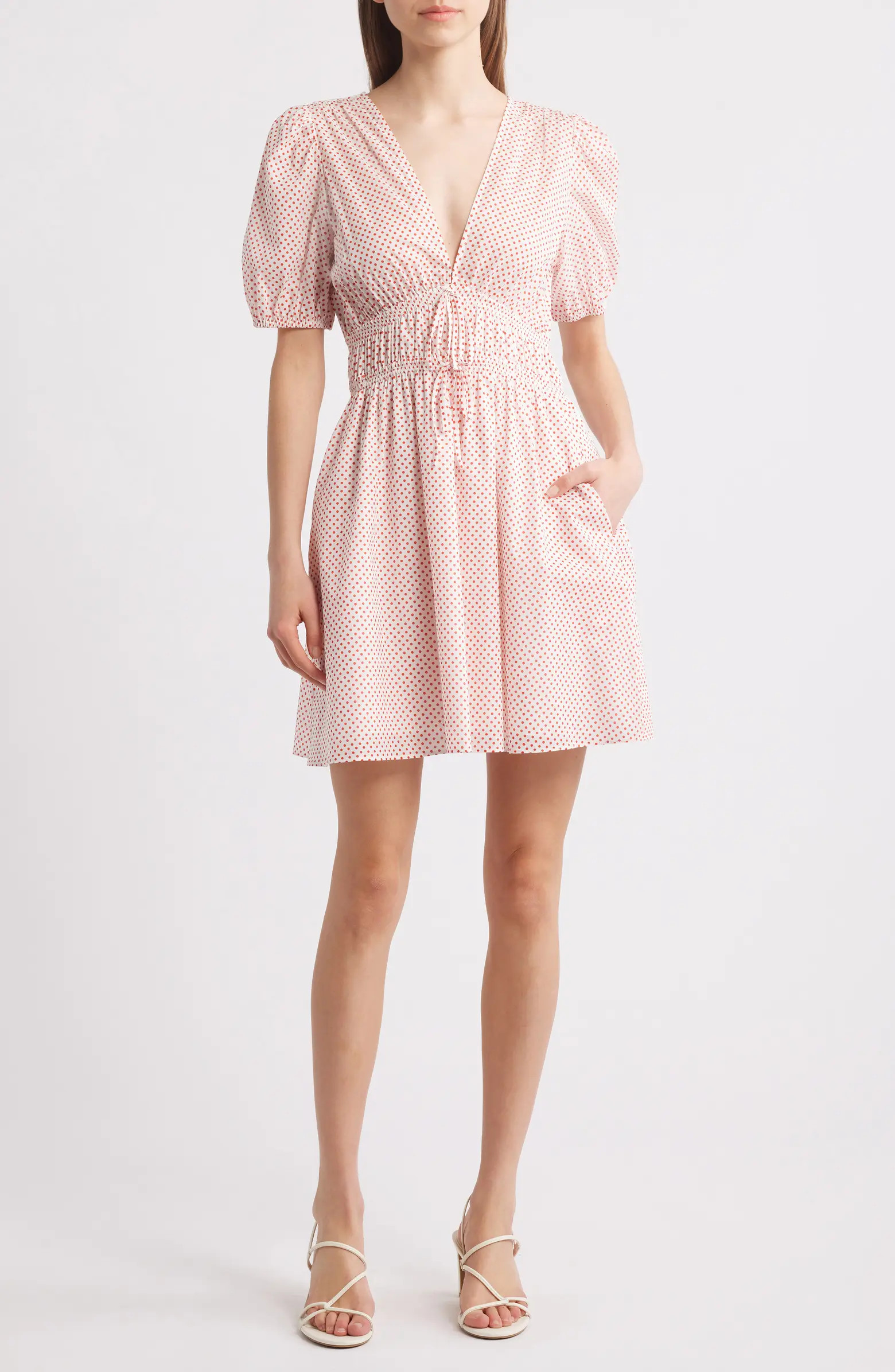 Charles Henry Polka Dot Empire Waist Cotton Dress | Nordstrom | Nordstrom