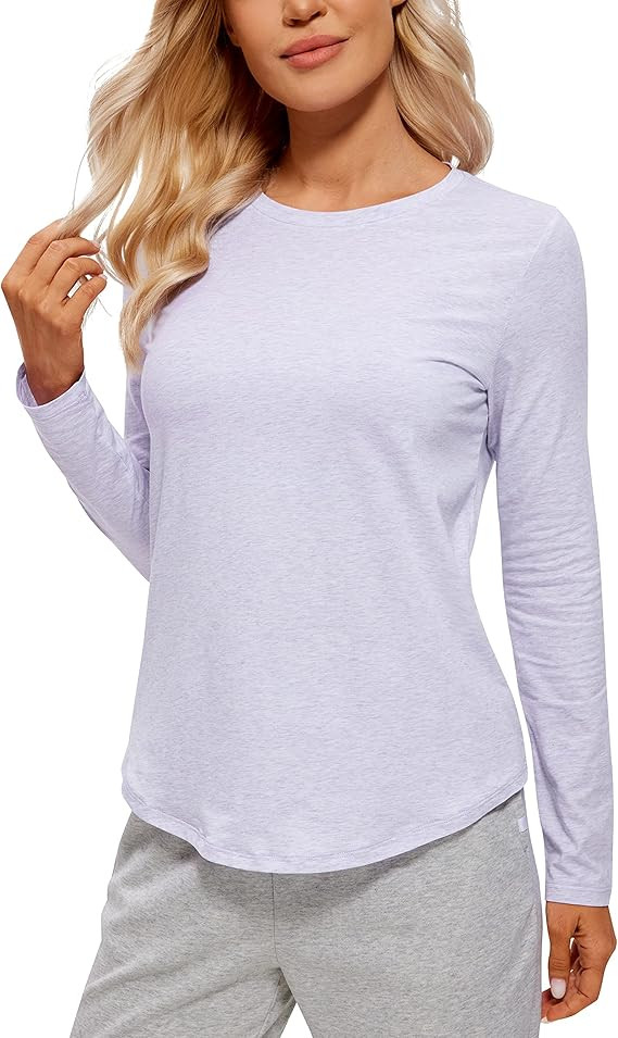 CRZ YOGA Pima Cotton Workout Long Sleeve Shirts for Women Athletic Crewneck Yoga Casual Tops Plai... | Amazon (US)