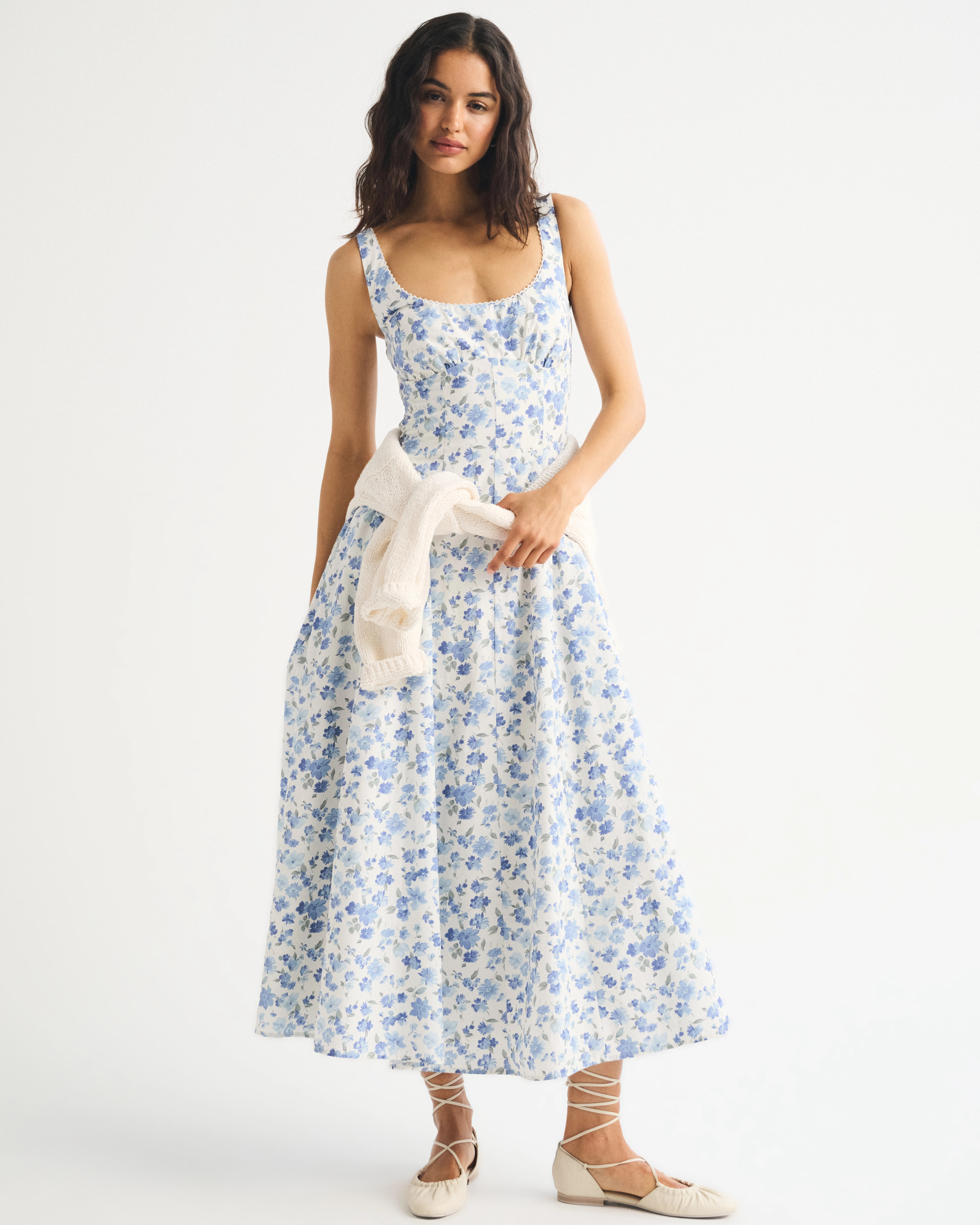 100% Cotton A&F Bra-Free Dylan Midi Dress | Abercrombie & Fitch (US)