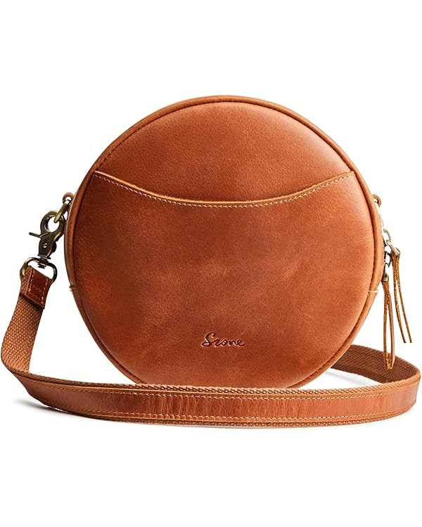 S-ZONE Leather Crossbody Bags for Women Trendy Circle Cross Body Shoulder Bag Designer Round Purs... | Amazon (US)