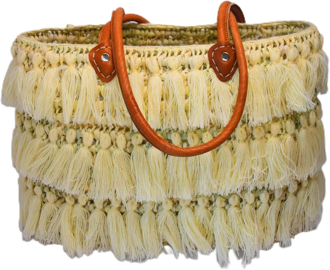Luxury straw bag French handbag french market basket, Beach Bag Handmade Moroccan Basket - Natura... | Amazon (US)