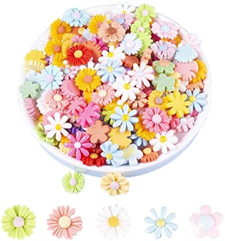 Flower Resin Charms, 50Pcs Daisy Resin Flatback Beads Slime Charms for Jewelry Making Cardmaking Scr | Amazon (US)