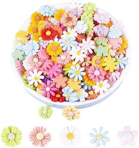 Flower Resin Charms, 50Pcs Daisy Resin Flatback Beads Slime Charms for Jewelry Making Cardmaking Scr | Amazon (US)