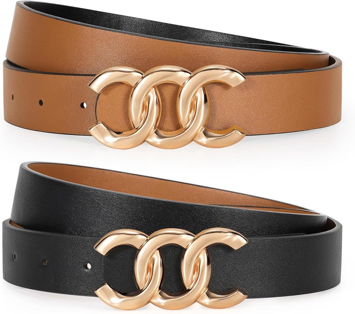 KASBAH Womens Reversible Leather Belt With Gold Buckle Two-in-One Ladies Waist Work Belt for Jean... | Amazon (US)