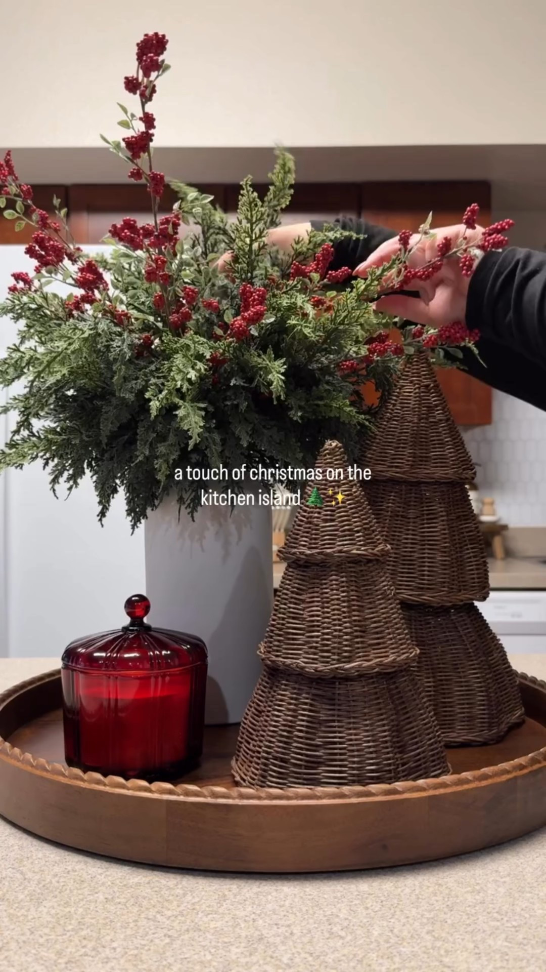 Cedar, berries, and a little bit of Christmas magic on the kitchen island 🌲✨

Most of the pieces are Target Christmas finds — from the wicker trees to the candle — and the cedar stems are Amazon, super realistic and such a cozy touch.

Every year I find myself loving the simple details the most — the ones that make home feel warm without overdoing it✨

#LTKSeasonal #LTKHome #LTKHoliday