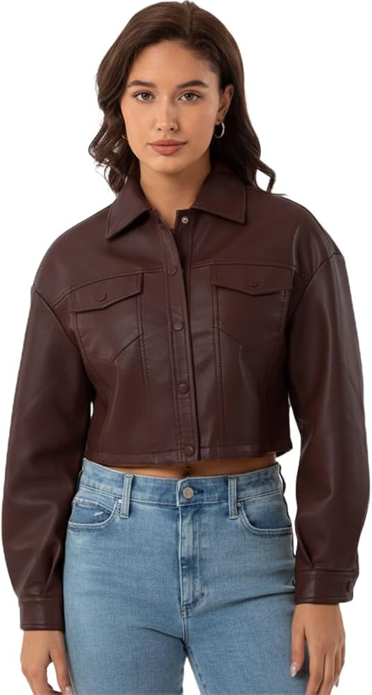 CHIGUO Women Faux Leather Cropped Jacket Trendy Moto Biker Short Jacket Fashion PU Coat Party Jac... | Amazon (US)