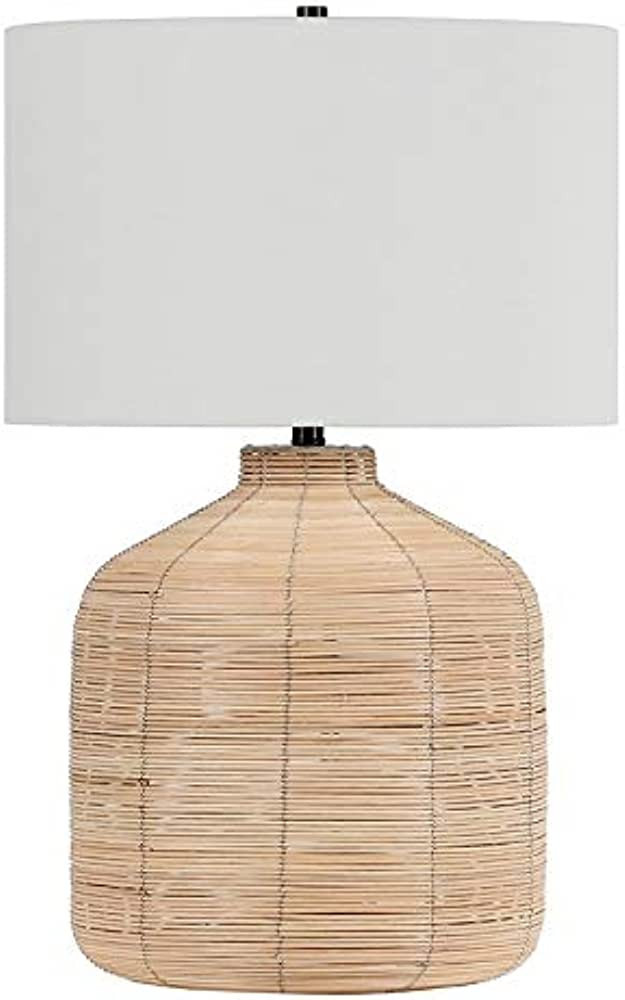 Henn&Hart 27" Tall Oversized/Rattan Table Lamp with Fabric Shade in Natural Rattan/Brass/White, L... | Amazon (US)