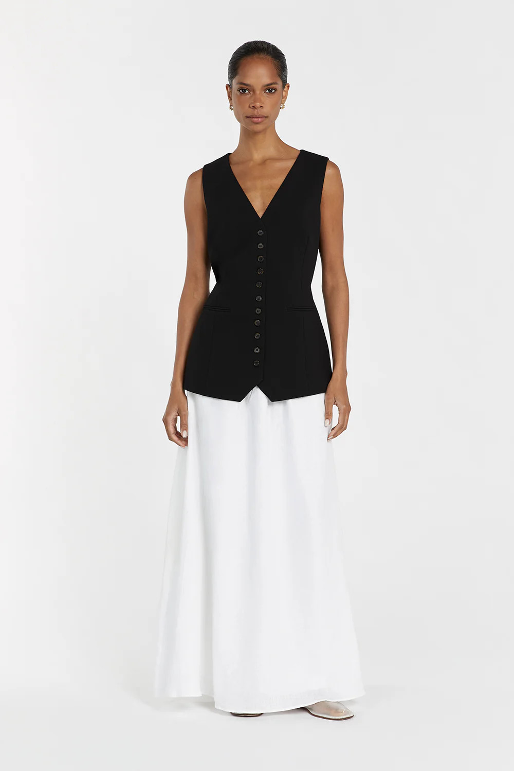CELINE BLACK LONGLINE VEST | DISSH