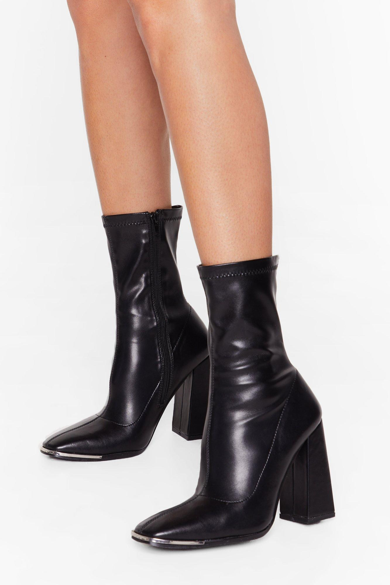 Womens Hard Toe Forget Faux Leather Sock Boots - Black | NastyGal (US & CA)