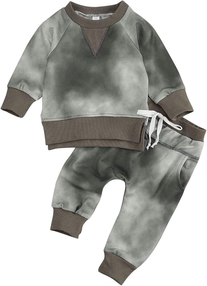 Newborn Baby Boys Outfits Long Sleeve Top Pullover Sweatshirt Long Pants Pajamas 2Pcs Tie Dye Clo... | Amazon (US)