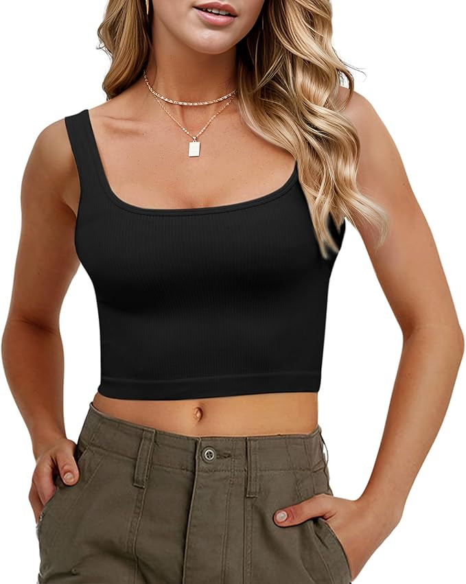 MARZXIN Women Square Neck Tank Tops Cute Ribbed Seamless Slim Fitted Basic Cami Shirt Sleeveless ... | Amazon (US)