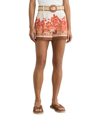 Women's Linen Floral-Print Belted Shorts | Macy's