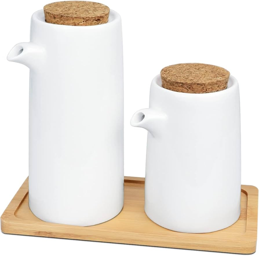 DOERDO Oil Vinegar Dispenser Bottle Set, White Ceramic Oil Dispenser Olive Oil Soy Sauce Dispense... | Amazon (US)