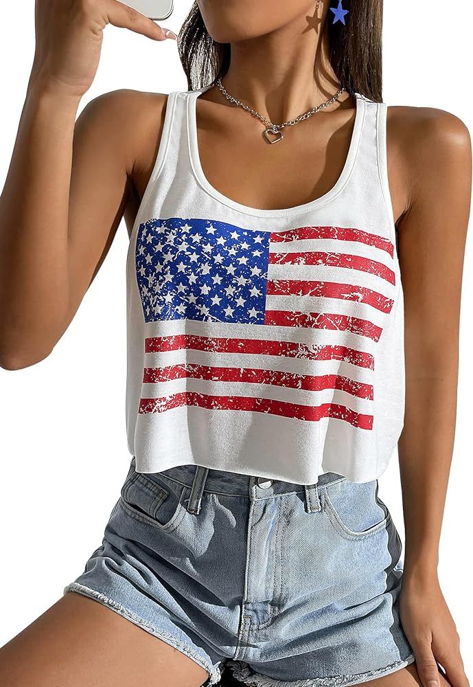 Women's Red White and Blue Shirts Patriotic Tops American Flag Crop Tops for Teen Girls | Amazon (US)