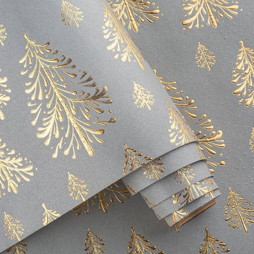 Flyhill Kraft Christmas Wrapping Paper-17 Inch*32.8 Ft（46.8sq.ft.ttl Per Roll-Gray and Gold 3D ... | Amazon (US)