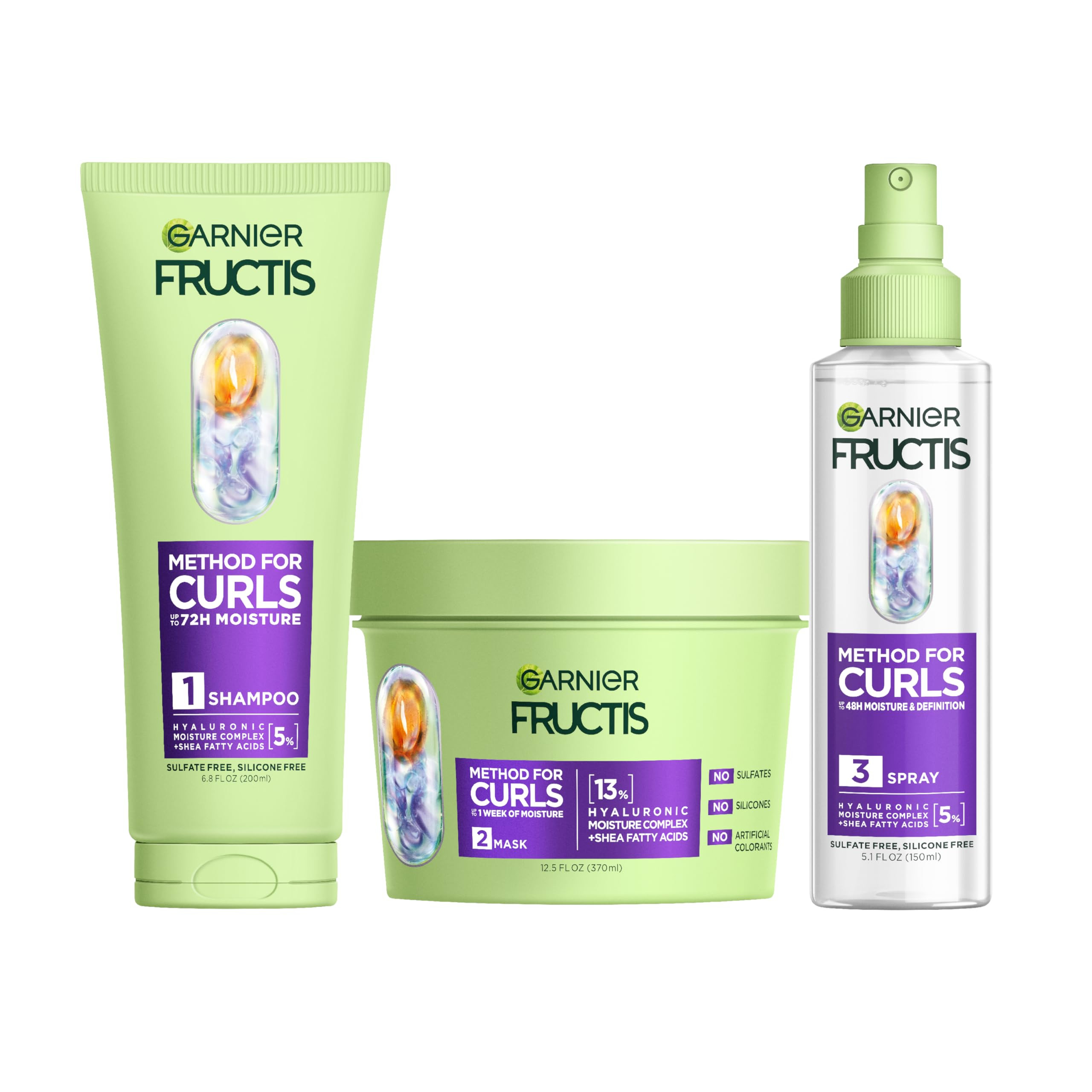 Garnier Fructis Method for Curls Curly Hair Products, Moisture Filling Shampoo, Hair Mask and Cur... | Amazon (US)
