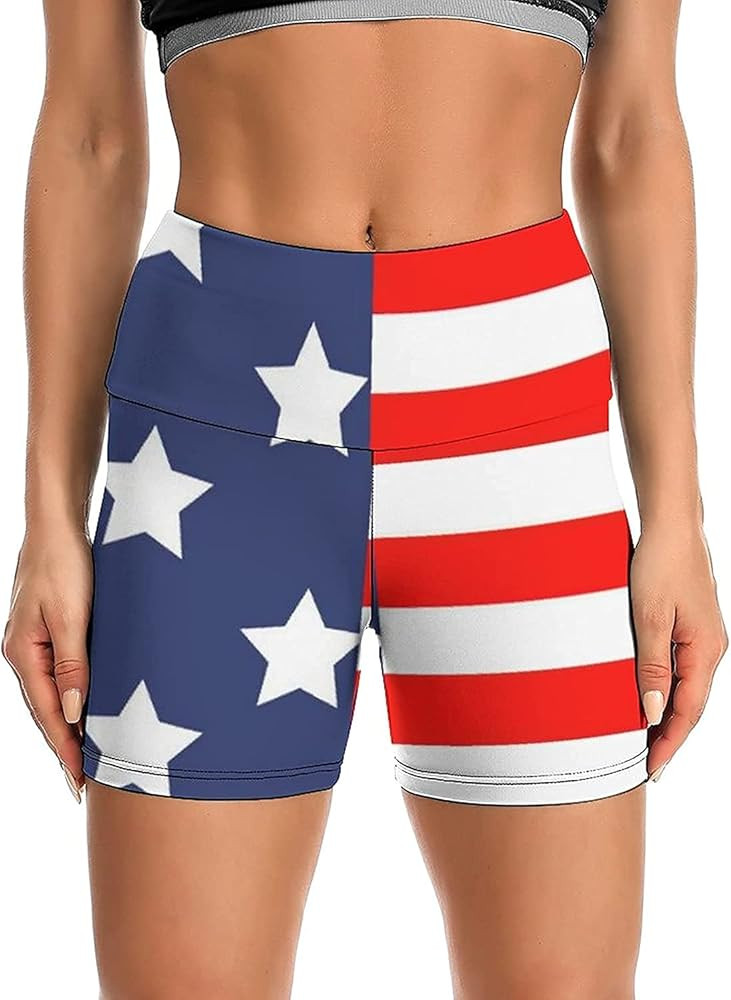 Women's Yoga Short High Waisted USA Flag 4th July Patriotic Shorts Cross Waist Workout Biker Runn... | Amazon (US)