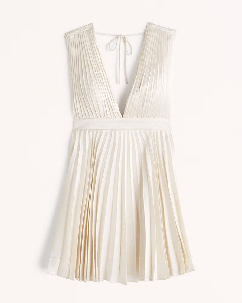 Plunge Pleated Mini Dress | Abercrombie Dress | Graduation Dresses | White Graduation Dress #LTKU  | Abercrombie & Fitch (US)
