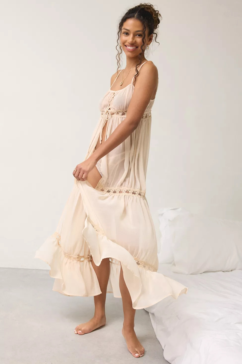 Out From Under Swept Away Split-Front Flyaway Sheer Chiffon Slip | Urban Outfitters (US and RoW)