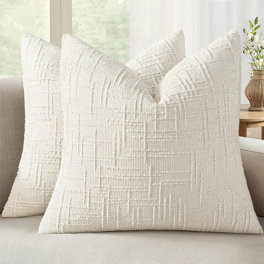 MIULEE Textured Throw Pillow Covers Thick Chenille Decorative Pillows Cream White 24x24 Inch Set ... | Amazon (US)