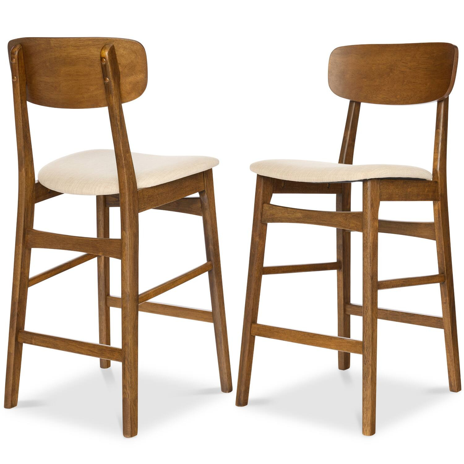 Best Choice Products - 2-Piece Farmhouse Counter Height Bar Stool Set w/ Cushioned Seat, Wooden Backrest Walnut/Cream - Walnut Cream | Best Buy U.S.