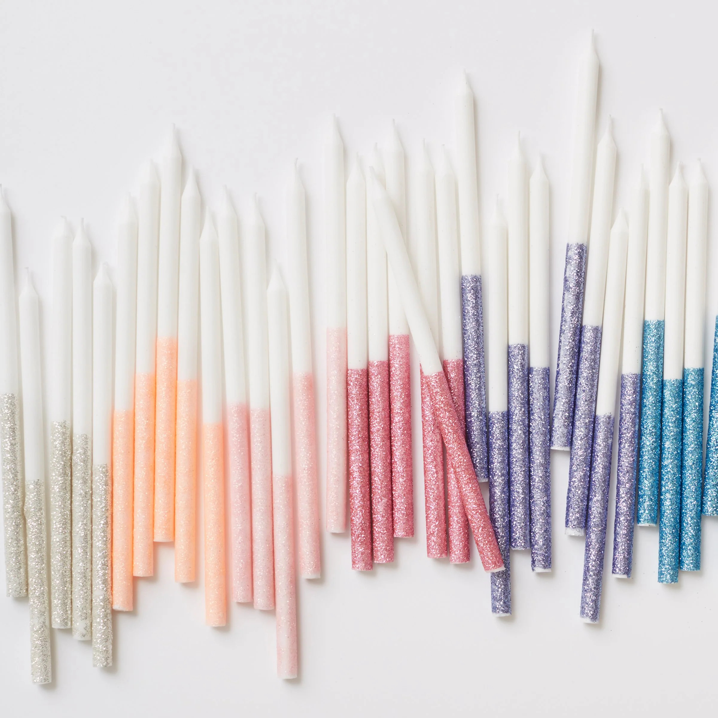 Pale Pink Glitter Dipped Candles (x 16) | Meri Meri