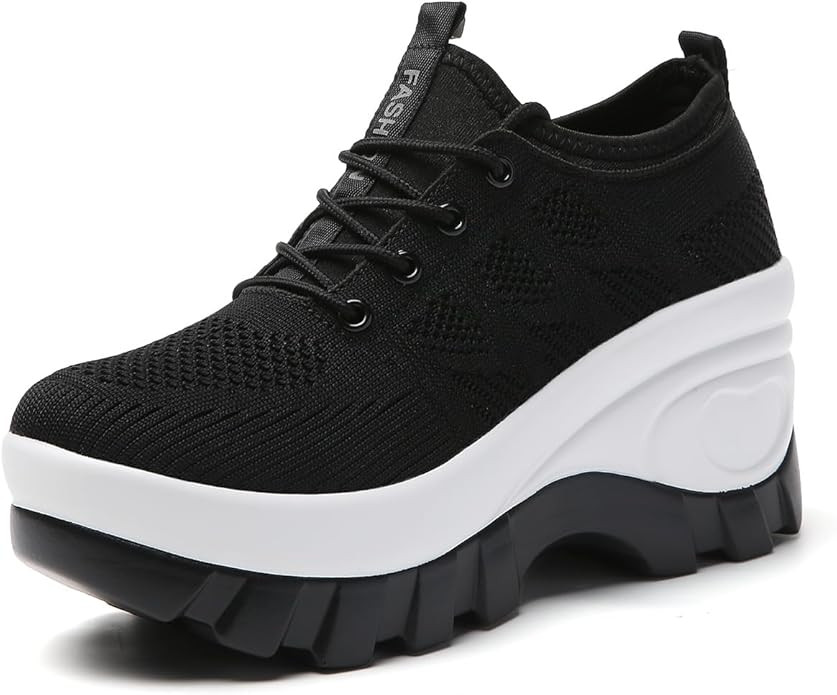 Women's Chunky Platform Comfort Orthopedic Wedge Walking Shoes Fashion Knitted Breathable Lace Up... | Amazon (US)