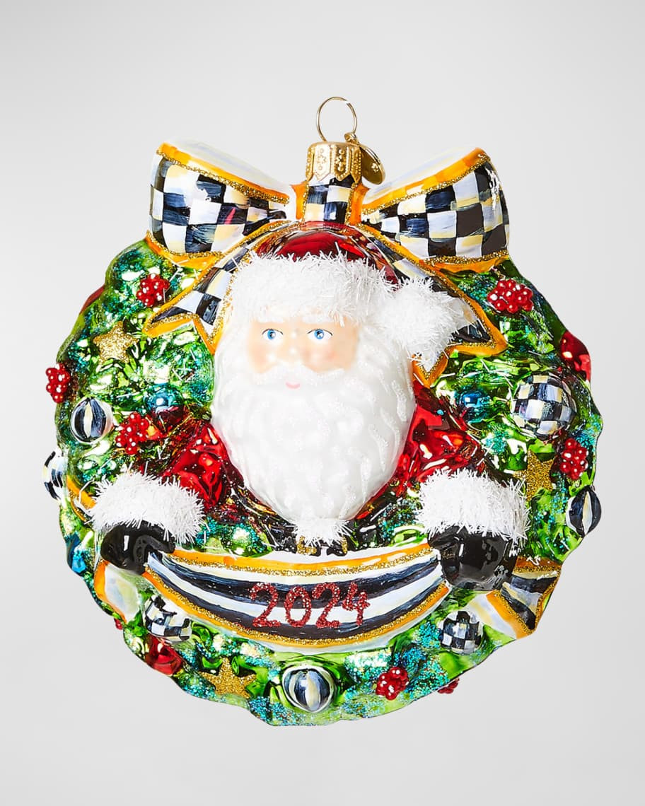 MacKenzie-Childs 2024 Santa Wreath Glass Christmas Ornament | Neiman Marcus