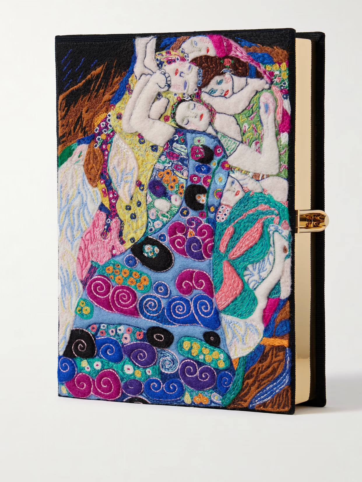Olympia Le-Tan - Museum Klimt's The Virgin Embroidered Appliquéd Canvas Clutch - Black | NET-A-PORTER (US)