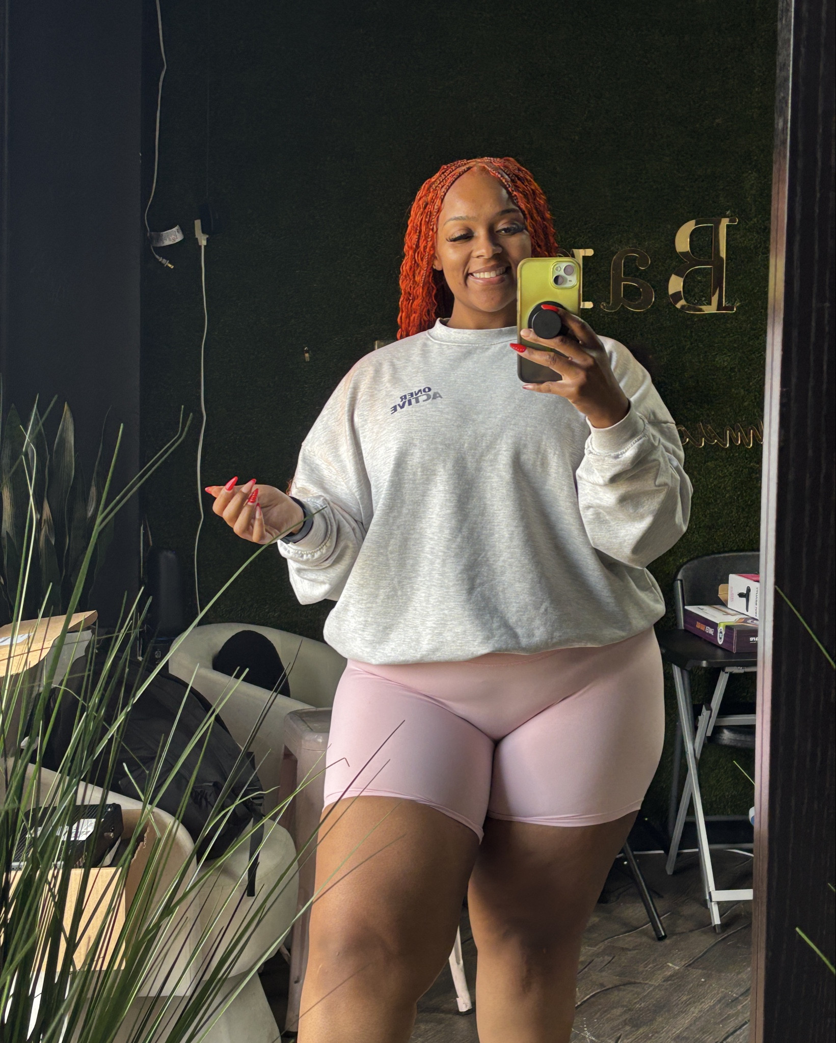 Sweatshirt: 
LIGHTWEIGHT GRAPHIC SWEATSHIRT
Size - XL
Color - Light Grey Marl

Shorts:
UNIFIED HIGH WAISTED SHORTS 6"
Size - XL 
Color - Pedal Pink

Braids by @thebraidboss1 on Instagram 

#LTKPlusSize #LTKU #LTKActive