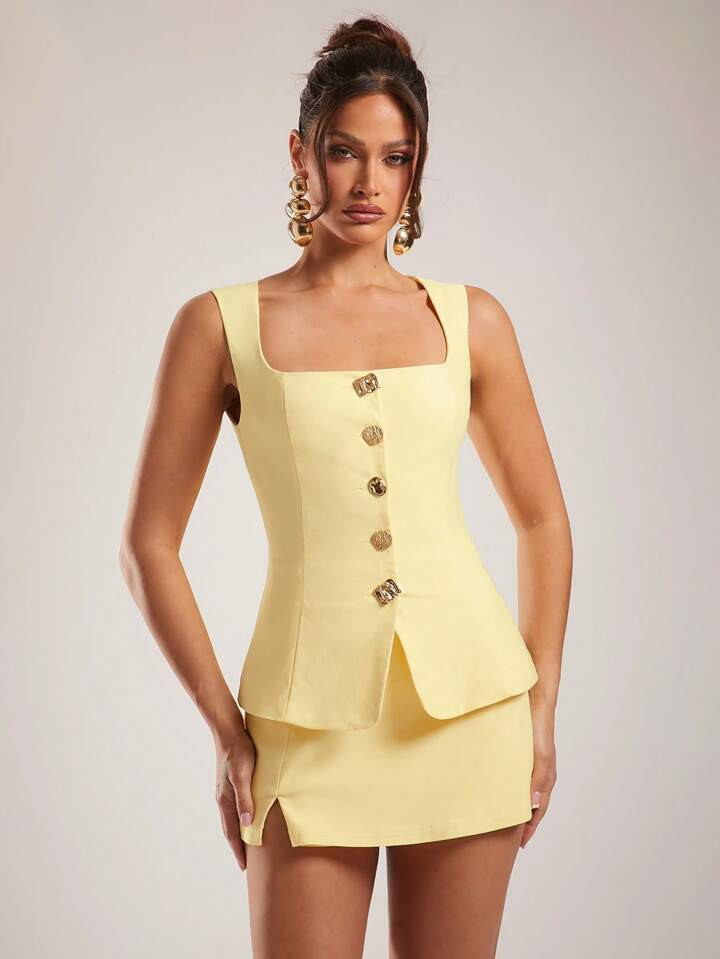 Silquee Blusa Sin Mangas De Mujer Con Cierre Individual Metálico, Moda De Verano | SHEIN