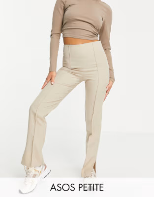 ASOS DESIGN Petite mansy suit skinny split side trouser in stone | ASOS (Global)