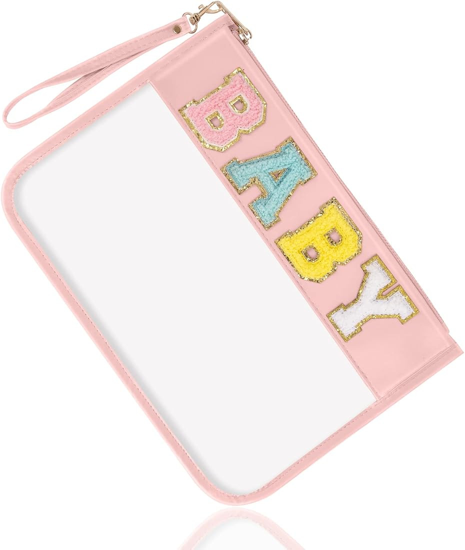 izuzta Chenille Letter Clear Bag Baby Purse Pouch, Monogram PVC & PU Clear Zipper Pouch with Wris... | Amazon (US)