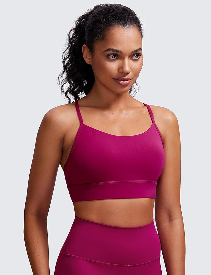 CRZ YOGA Womens Butterluxe Y-Back Racerback Sports Bra - Spaghetti Thin Straps Scoop Neck Athleti... | Amazon (US)