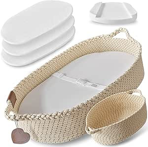 Baby Changing Basket Set w/Comfy Fluted Pad, 3 Waterproof Bamboo Jacquard Covers & Large Matching... | Amazon (US)