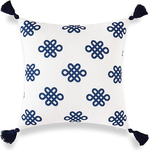 Hofdeco Coastal Patio Indoor Outdoor Lumbar Pillow Cover ONLY for Backyard, Couch, Sofa, Navy Gre... | Amazon (US)