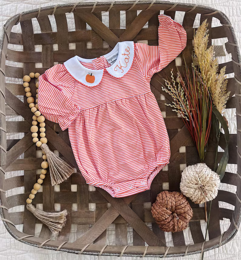 Pumpkin Name Bubble, Little Kids Fall Striped Outfit, Autumn Siblings Outfit, Personalized Embroi... | Etsy (Global)