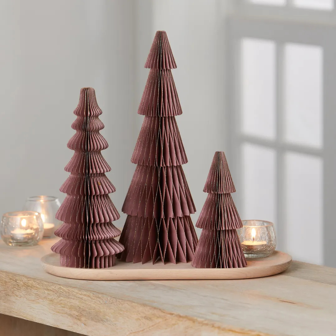 Honeycomb Paper Tree Set of 3 Dusty Mauve, Glitter Edging, Whimsical Paper Tree Decor, Vintage-in... | Etsy (US)