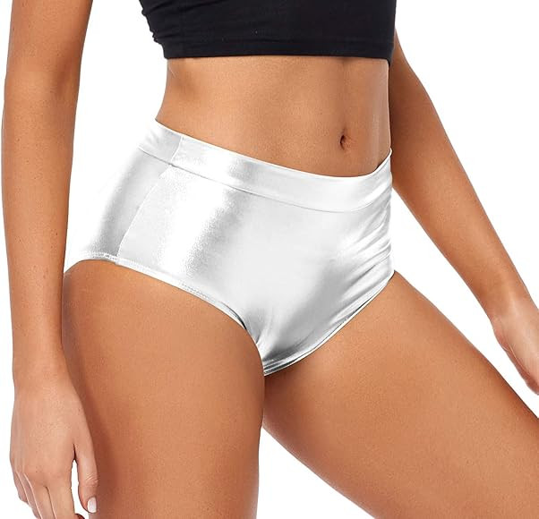 Kepblom Metallic High Waisted Booty Shorts Women's Shiny Cheeky Dance Festival Rave Bottoms | Amazon (US)