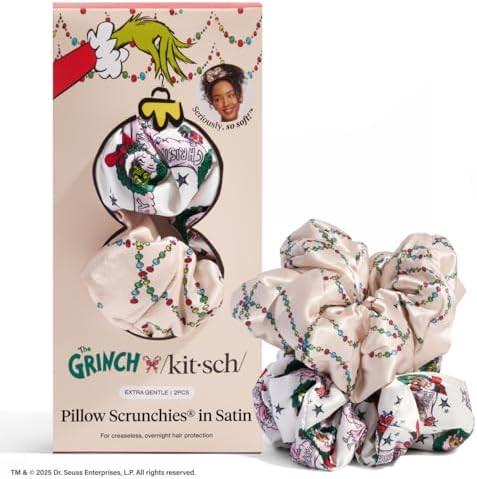 The Grinch x Kitsch Pillow Satin Scrunchies for Women - Hair Ties No Damage, No Crease Hair Acces... | Amazon (US)
