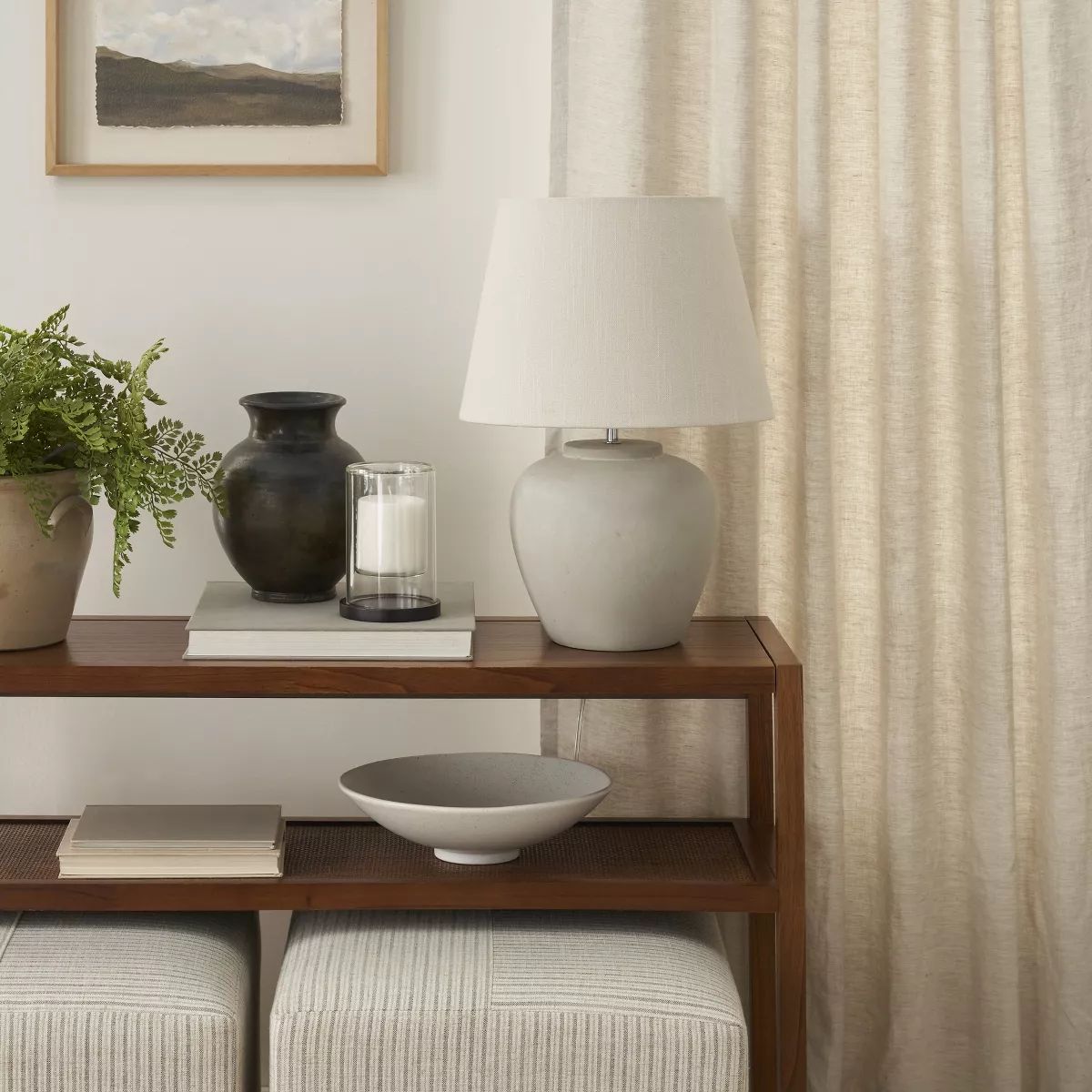 Nourison 20" Light Grey Ceramic Pot Transitional Table Lamp | Target