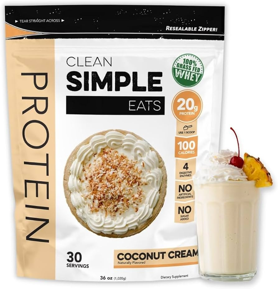 Clean Simple Eats Coconut Cream Whey Protein Powder, Natural Sweetened and Cold-Pressed Whey Prot... | Amazon (US)