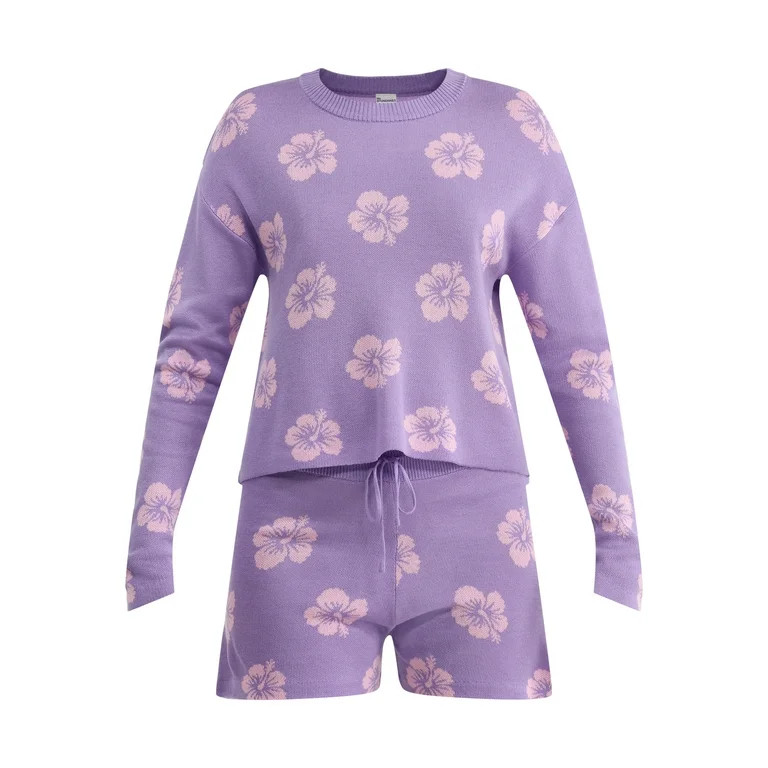 No Boundaries Intarsia Knit Top Coverup with Long Sleeves, Women's | Walmart (US)