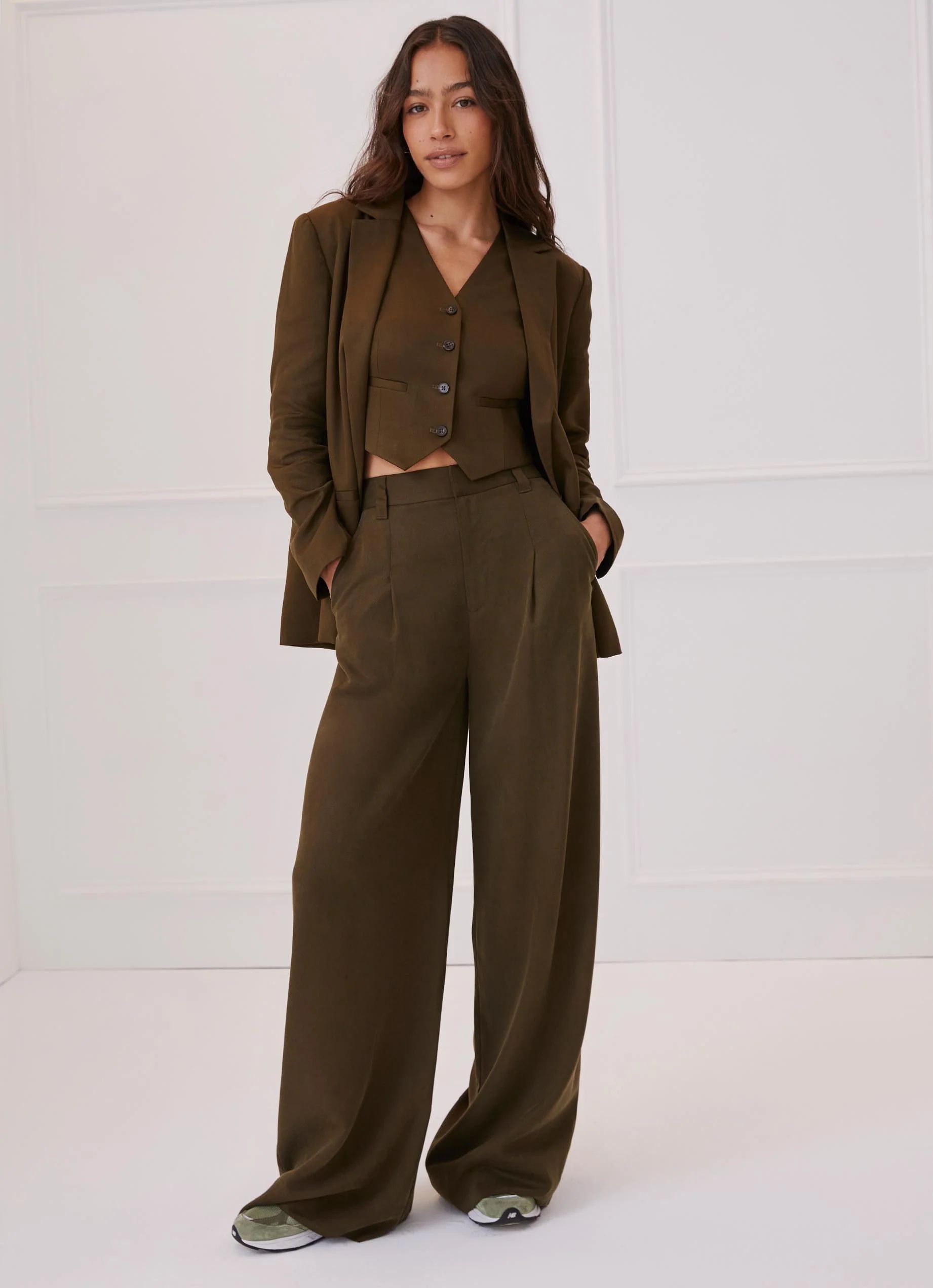 High Waisted Wide Leg Pants Army | Something Navy | Something Navy