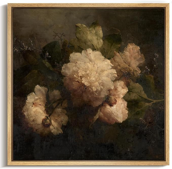MUDECOR Framed Canvas Print Wall Art Vintage-Inspired Dark Floral Arrangement in Moody Tones Illu... | Amazon (US)