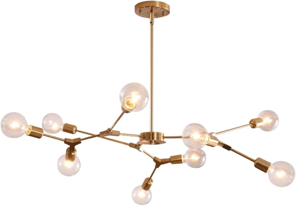 KCO Lighting Modern Sputnik Chandelier Brushed Brass Hanging Lamp Industrial Flush Mount Ceiling ... | Amazon (US)