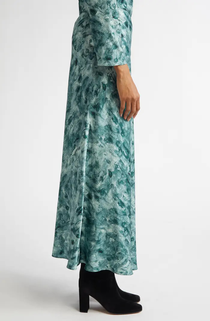 Impasto Print Bias Cut Textured Stretch Silk Maxi Skirt | Nordstrom