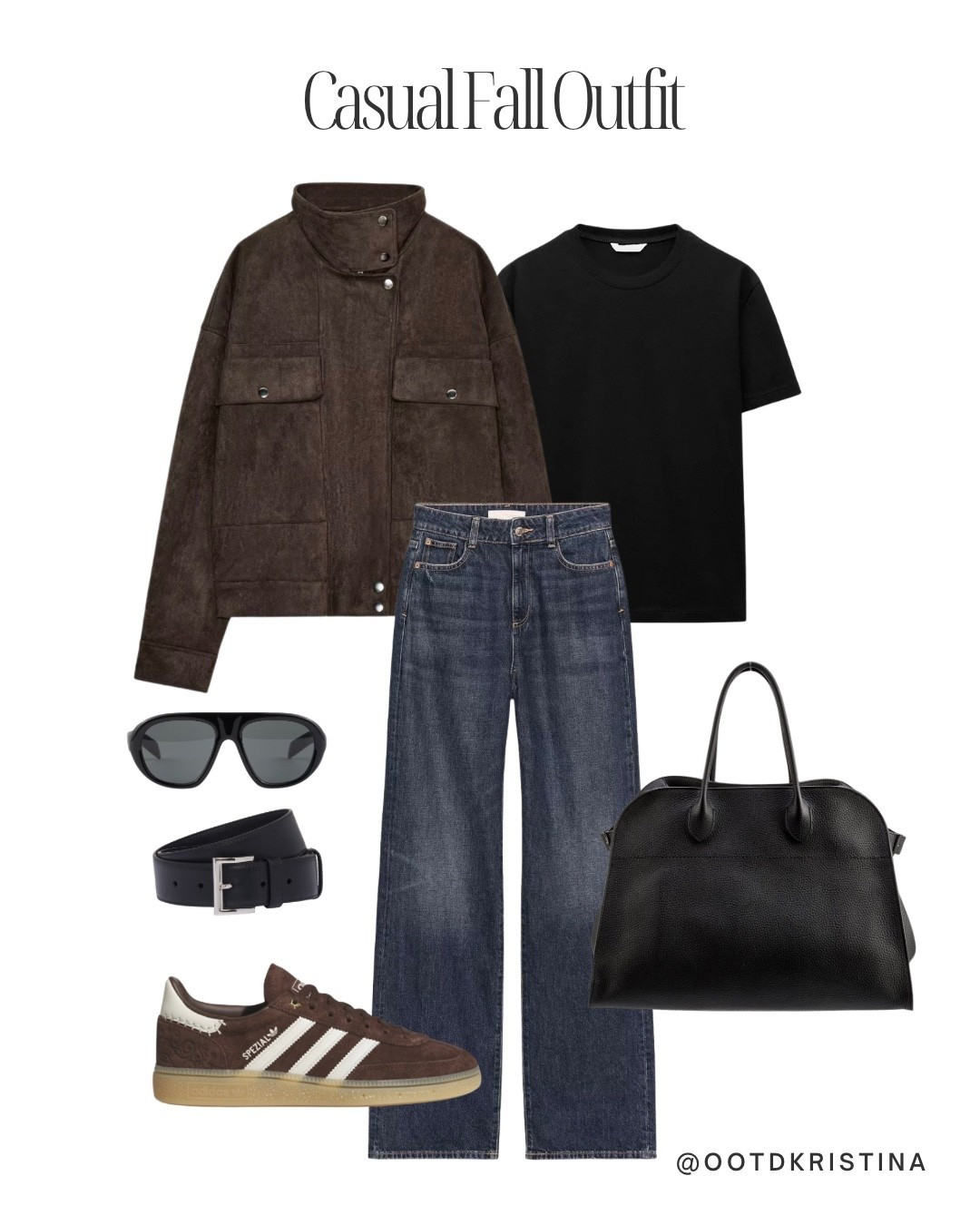 Casual Fall Outfit 
#falloutfit #outfitideas #sneakers #bomberjacket #suedejacket #jeans #wideleg #tote #therow #zara #adidas 

#LTKFindsUnder100 #LTKFindsUnder50 #LTKFallSale