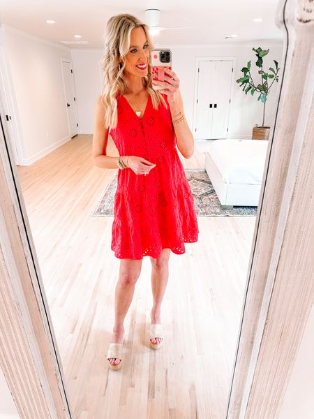 Obsessed with this red tiered eyelet dress from Walmart! 

Walmart / Walmart fashion / sleeveless dress / feminine style / classic style / platform sandals 

#LTKfindsunder50 #LTKshoecrush #LTKfindsunder100